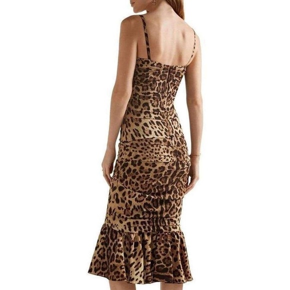 Dolce & Gabbana Runway Leopard Silk Midi Dress - Picture 4 of 9